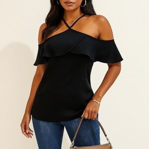 Express ruffle cold shoulder halter top ❤️